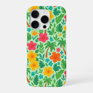 Tropical Paradise – Palm Leaves & Hibiscus Pattern iPhone 16 Pro Case