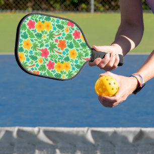 Tropical Paradise – Palm Leaves & Hibiscus Pattern Pickleball Paddle