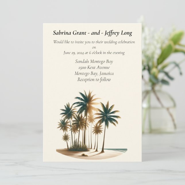 Tropical Paradise Palm Tree Wedding Invitation (Standing Front)