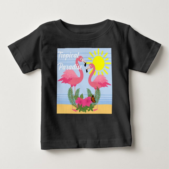 Tropical Paradise Pink Flamingo - Baby Fine Jersey T-Shirt (Front)