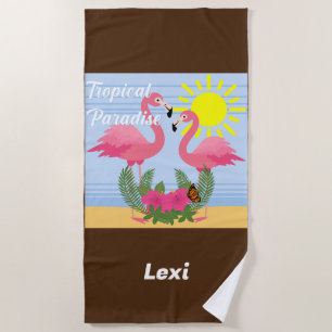 Tropical Paradise Pink Flamingo - Beach Towel