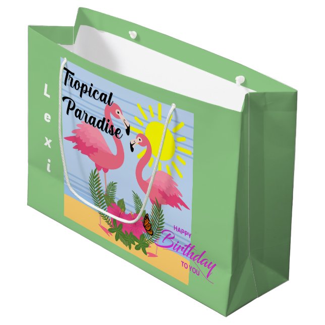 Tropical Paradise Pink Flamingo - Gift Bag - Large (Front Angled)