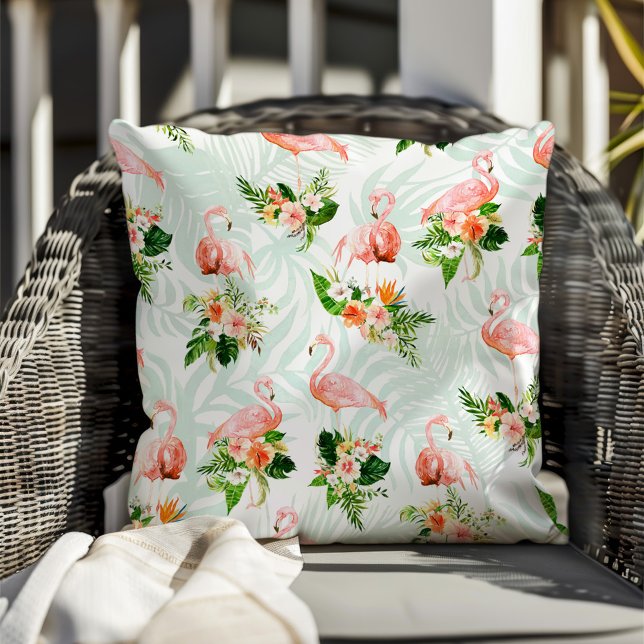 Tropical Paradise Pink Flamingos Floral Cushion (Creator Uploaded)