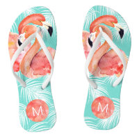 Tropical Paradise Pink Flamingos with Monogram