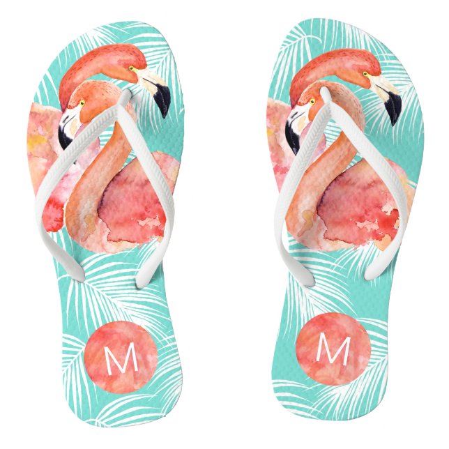 Tropical Paradise Pink Flamingos with Monogram Jandals (Footbed)
