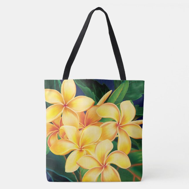 Tropical Paradise Plumeria Hawaiian Beach Bag (Front)