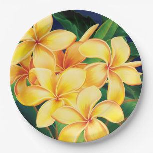 Tropical Paradise Plumeria Hawaiian Paper Plate