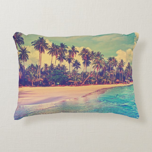 Tropical paradise: sea, hotel, beach. decorative cushion (Front)