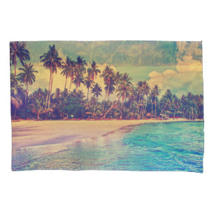Tropical paradise: sea, hotel, beach. pillowcase