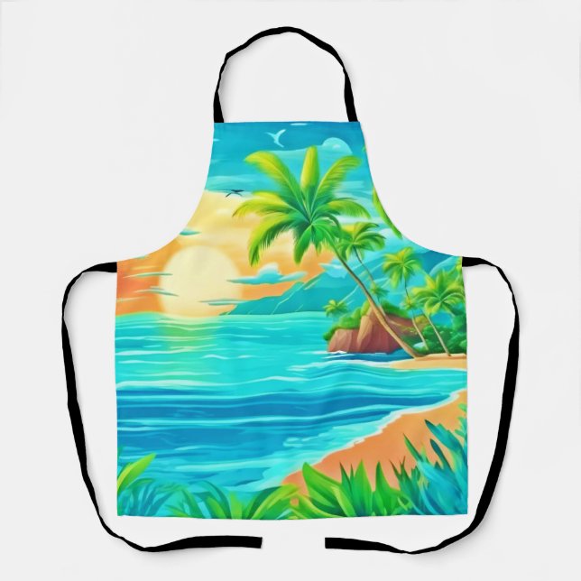 Tropical Paradise Sunset Coastline View Apron (Front)