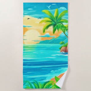 Tropical Paradise Sunset Coastline View Beach Towel