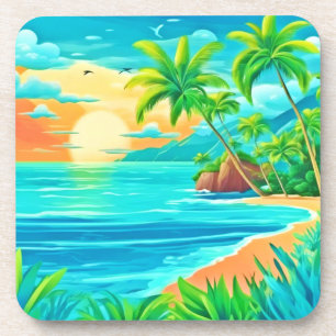 Tropical Paradise Sunset Coastline View Coaster