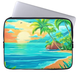 Tropical Paradise Sunset Coastline View Laptop Sleeve