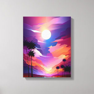Tropical Paradise: Sunset Palms Painting Canvas Print
