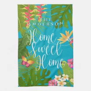 Tropical Paradise Sweet Home Teal Tea Towel