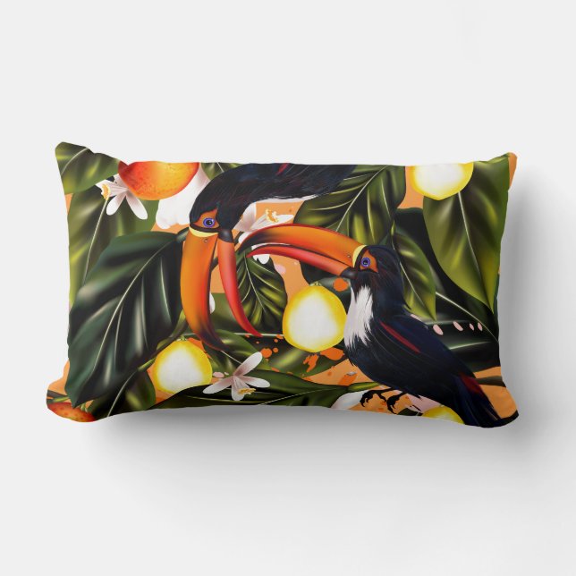 Tropical paradise. Toucans and citrus Lumbar Cushion (Front)