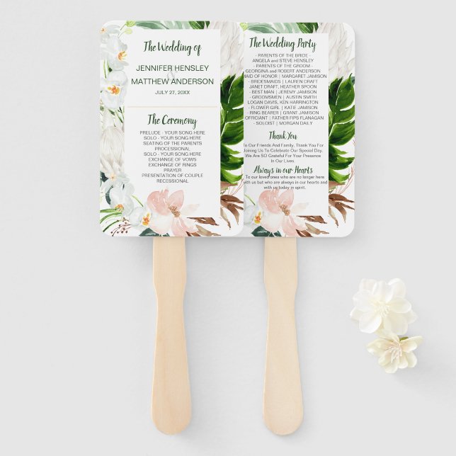 Tropical Paradise Tropical Floral Wedding Hand Fan (Front and Back)