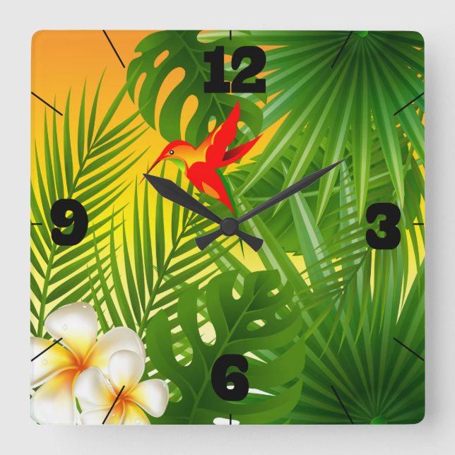 Tropical Paradise with a Hummingbird Square Wall Clock (Front)