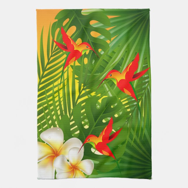 Tropical Paradise with a Hummingbird Tea Towel (Vertical)