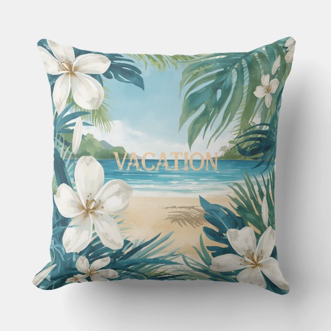 Tropical Paradise with Frangipani Flowers Pattern Cushion (Front)