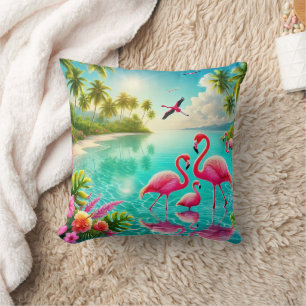 Tropical Paradise with Vibrant Flamingos by Crysta Cushion