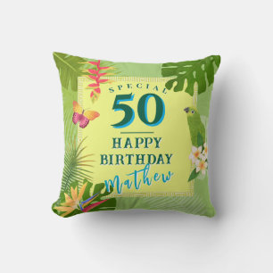 Tropical Paradise Yearly Birthday Green Cushion