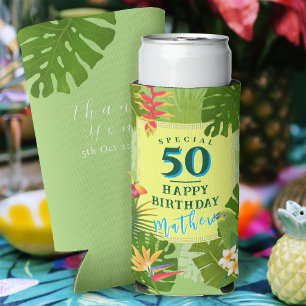 Tropical Paradise Yearly Birthday Green Seltzer Can Cooler