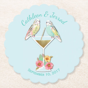 Tropical Parakeets Wedding Favour Paper Coasters
