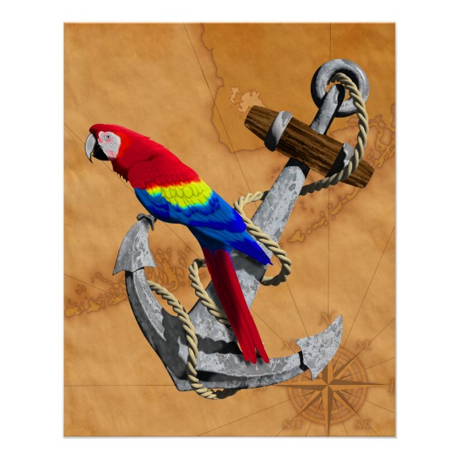 Tropical Parrot And Anchor Poster (Front)