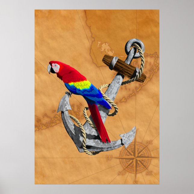 Tropical Parrot And Anchor Poster (Front)
