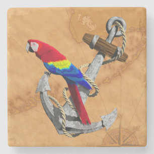 Tropical Parrot And Anchor Stone Coaster