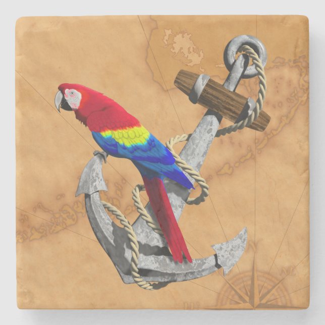 Tropical Parrot And Anchor Stone Coaster (Front)