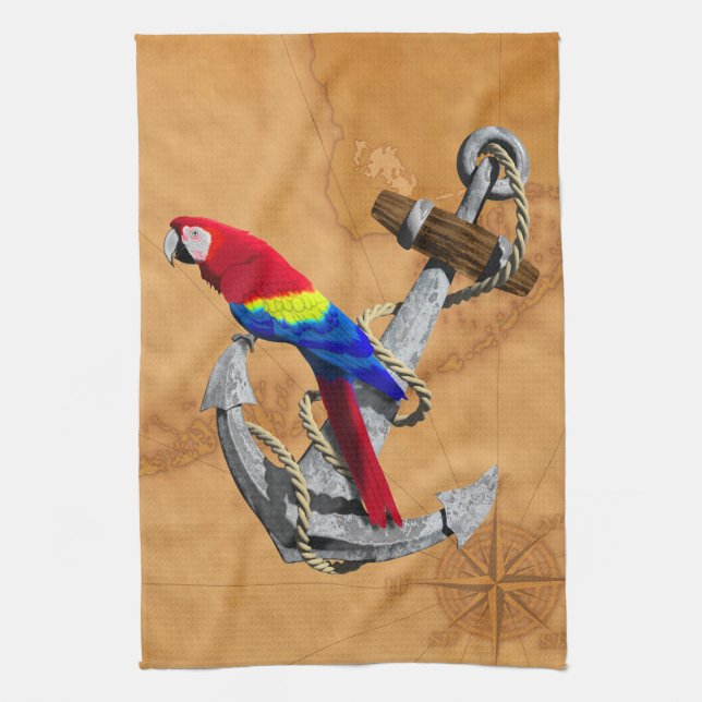 Tropical Parrot And Anchor Tea Towel (Vertical)