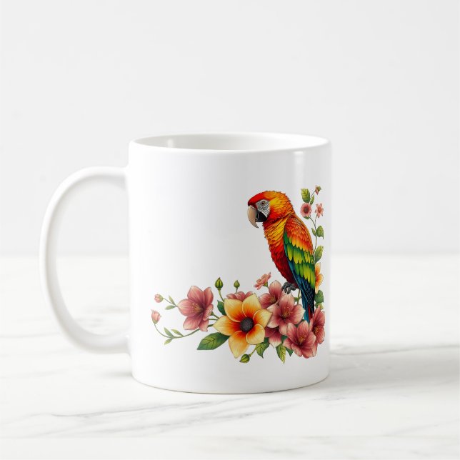 Tropical Parrot and Flowers  Coffee Mug (Left)