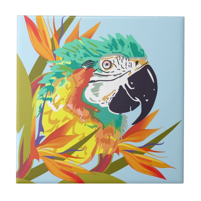 Tropical Parrot and Flowers Tile (Front)