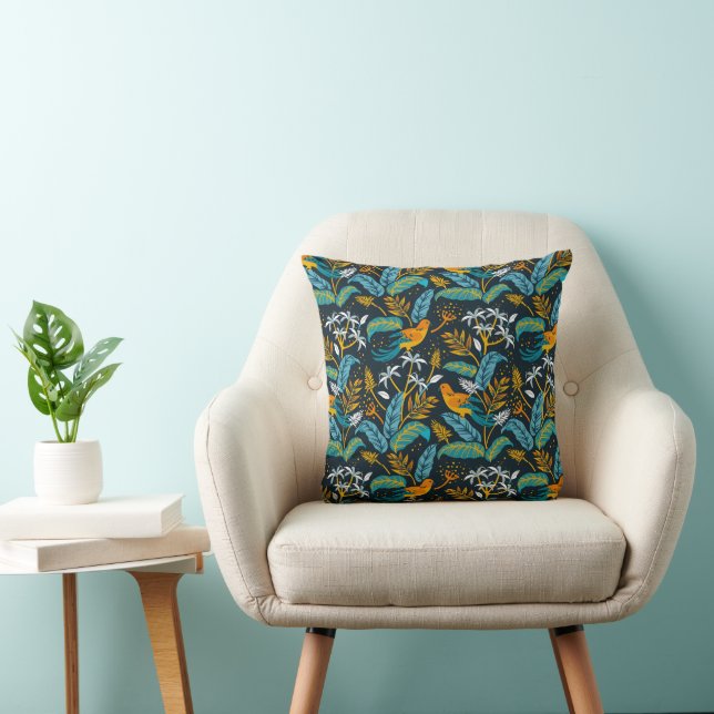 Tropical Parrot Birds & Colourful Leaves Pattern Cushion (Chair)