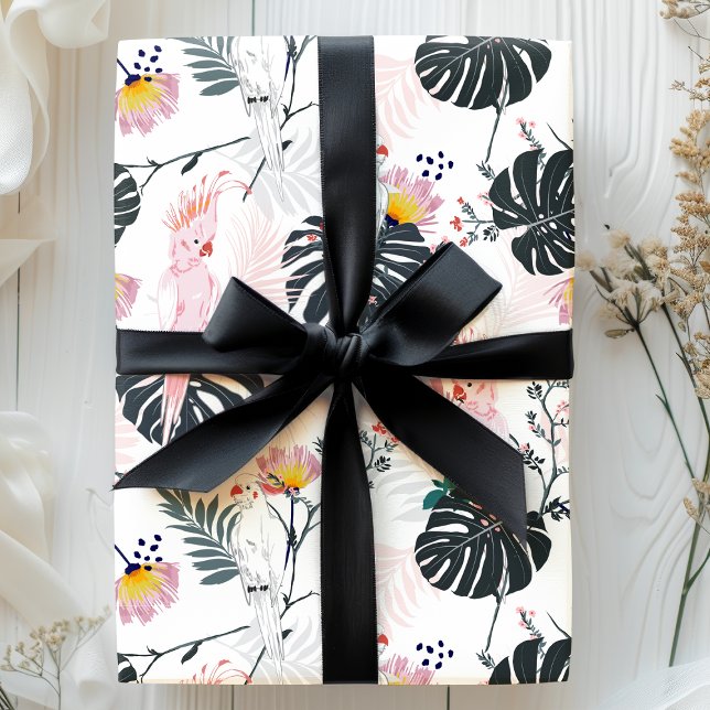 Tropical Parrot Birds Palm Leaves Wrapping Paper (Creator Uploaded)