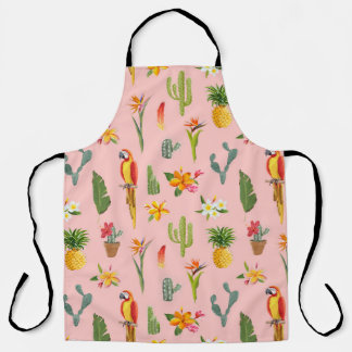 Tropical Parrot, Cactus Vintage Pattern. Apron