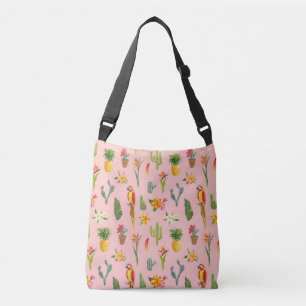 Tropical Parrot, Cactus Vintage Pattern. Crossbody Bag