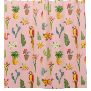 Tropical Parrot, Cactus Vintage Pattern. Shower Curtain