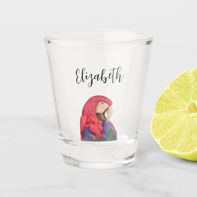 Tropical Parrot Colourful Macaw Drawing Shot Glass (Front)