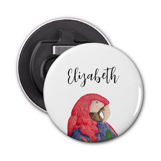 Tropical Parrot Drawing Jungle Macaw Bottle Opener (Front)