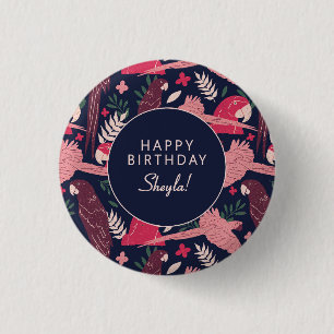 Tropical Parrot Happy Birthday Sheyla Custom  3 Cm Round Badge