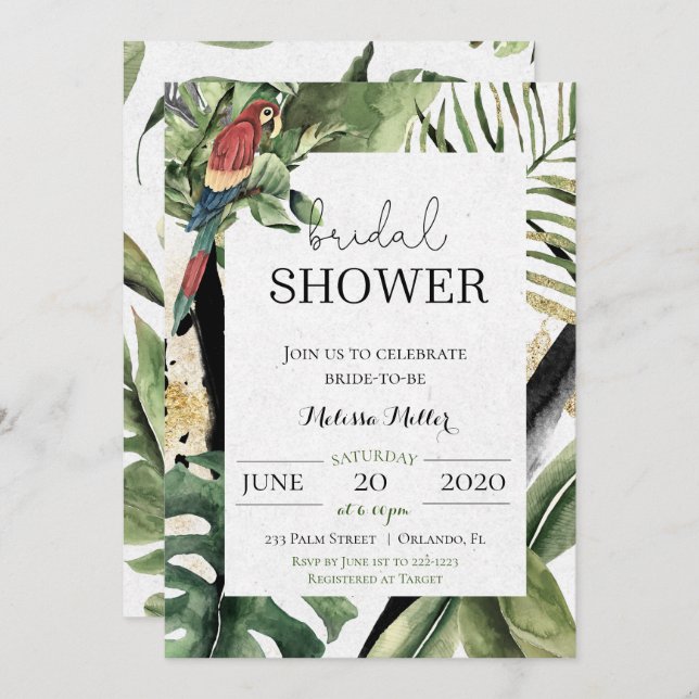Tropical Parrot Jungle Bridal Shower Invitation (Front/Back)