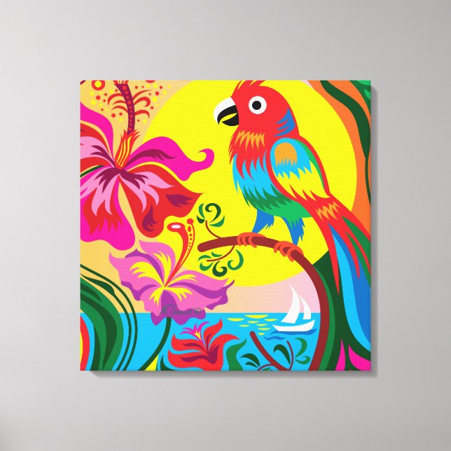 Tropical Parrot Paradise Canvas Print (Front)
