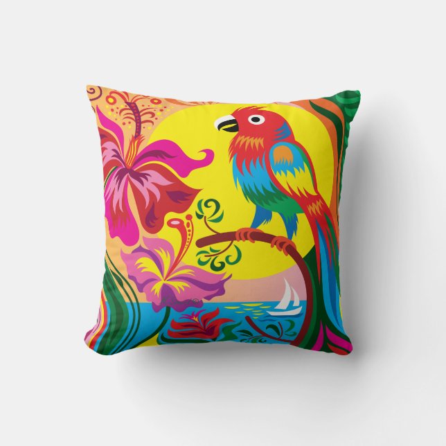 Tropical Parrot Paradise Cushion (Front)