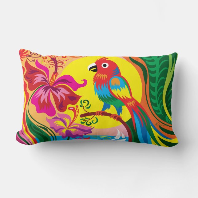 Tropical Parrot Paradise Lumbar Cushion (Front)