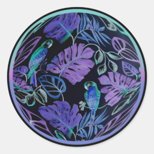 Tropical Parrot Paradise Round Stickers