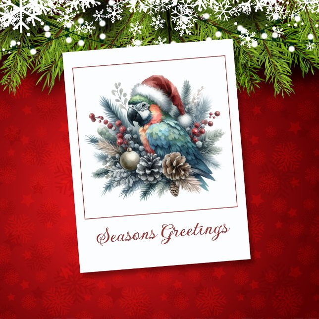 Tropical Parrot Seasons Greetings Christmas  Card (Creator Uploaded)