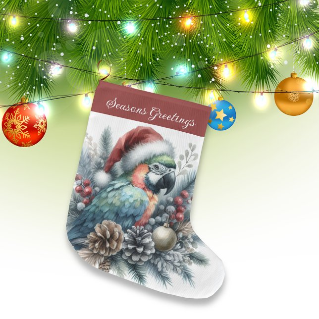 Tropical Parrot Seasons Greetings Christmas  Large Christmas Stocking (Creator Uploaded)